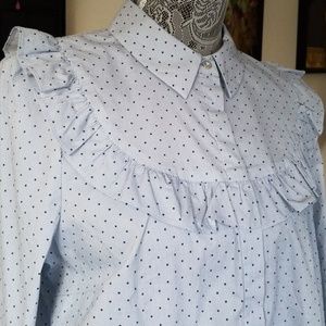 NWOT H&M pinstripe&dot ruffle button down blouse